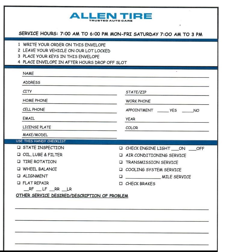 After Hours Drop Off Service Form
